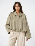 Veste Daim Femme Coupe Relax Vêtement Extérieur Raffiné - Vert Clair S