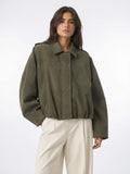 Veste Daim Femme Coupe Relax Vêtement Extérieur Raffiné - Vert Olive S