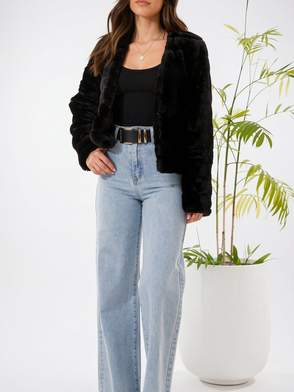 Veste Fausse Fourrure Femme Courte Devant Ouvert - 10