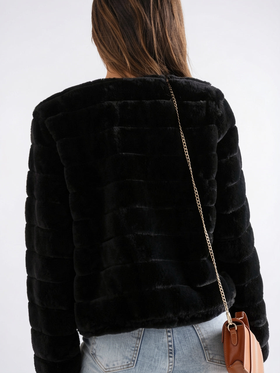 Veste Fausse Fourrure Femme Courte Devant Ouvert - 15