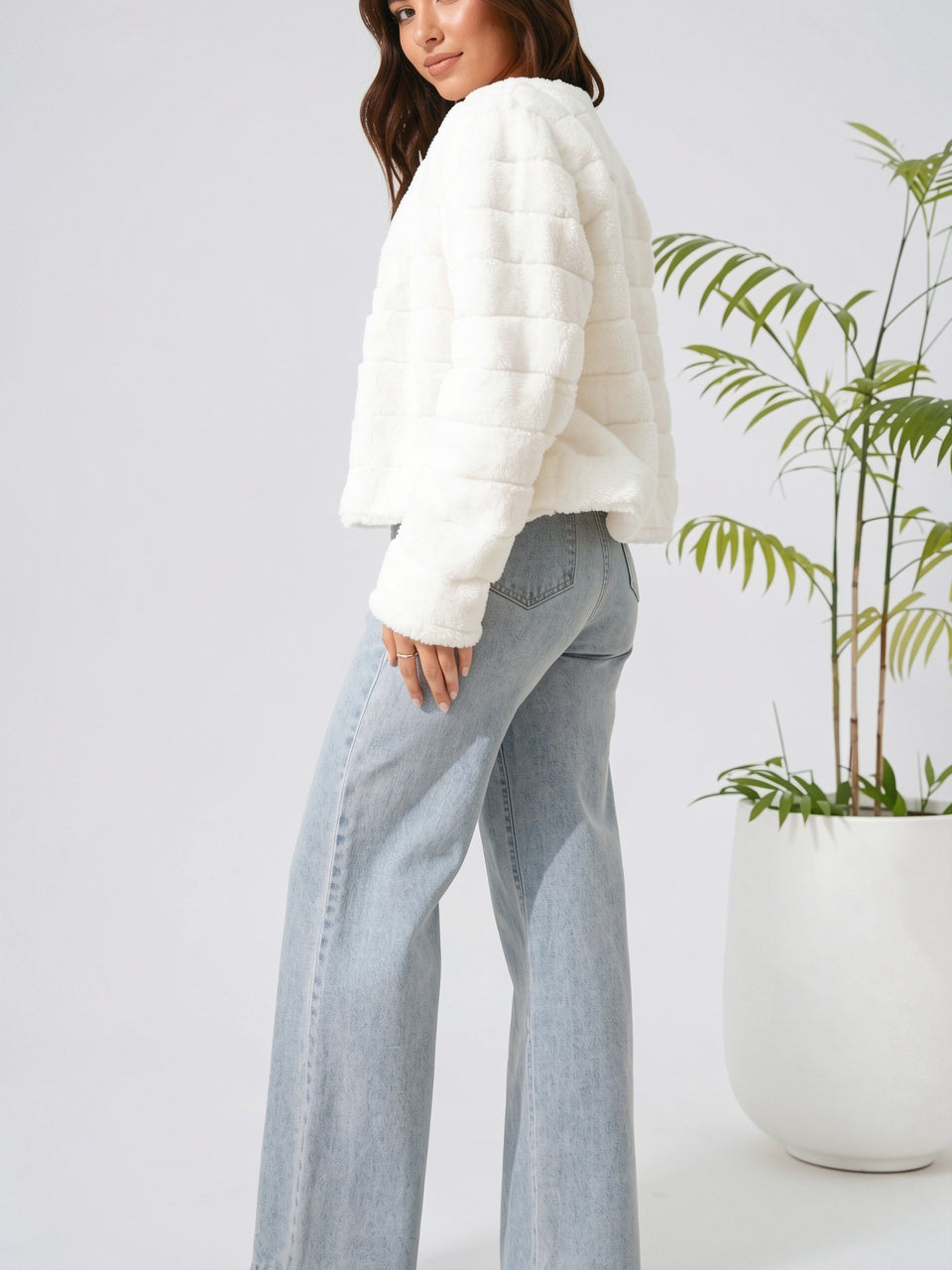 Veste Fausse Fourrure Femme Courte Devant Ouvert - 8