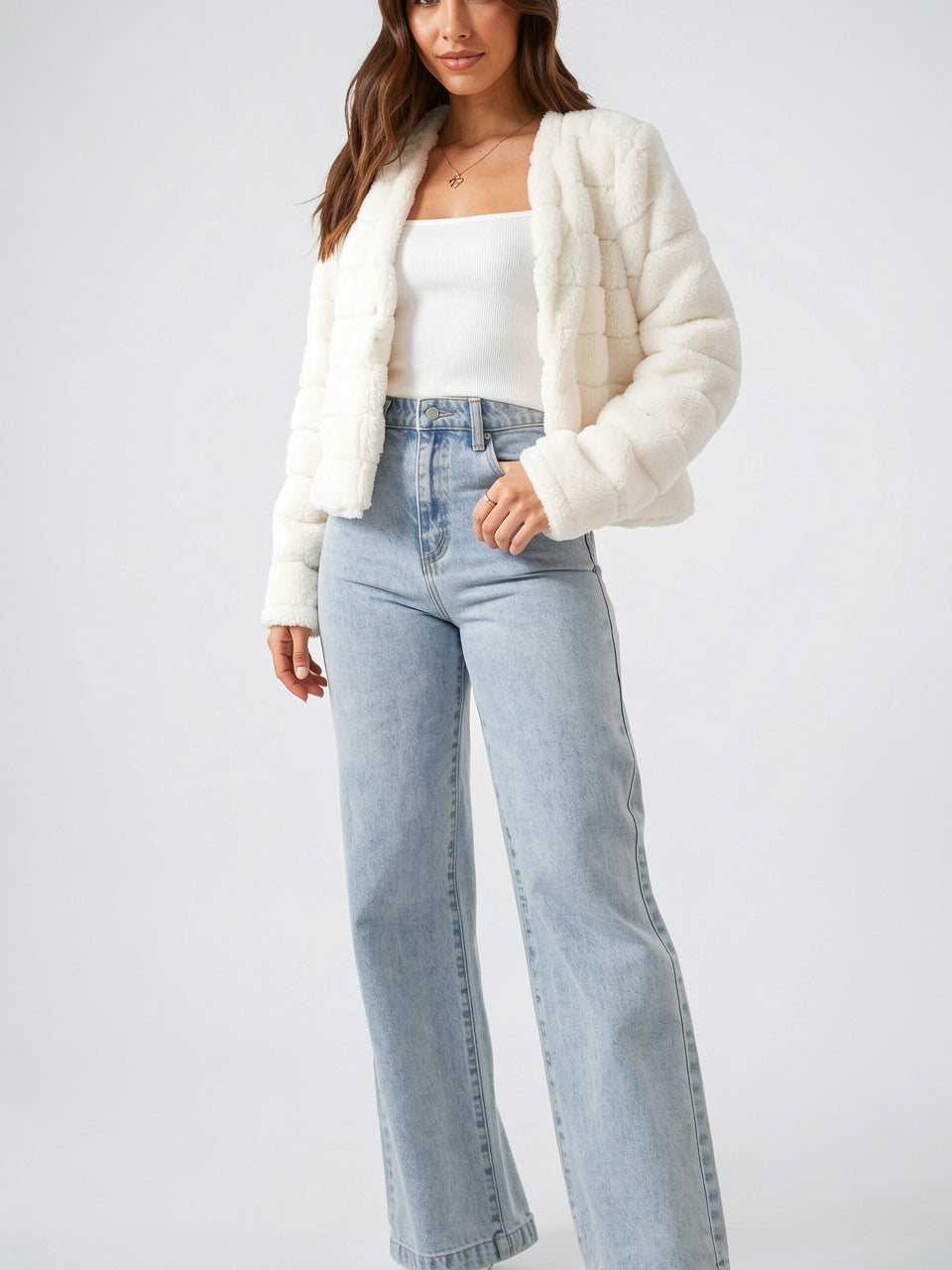 Veste Fausse Fourrure Femme Courte Devant Ouvert - 9