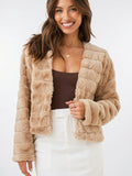 Veste Fausse Fourrure Femme Courte Devant Ouvert - Beige S