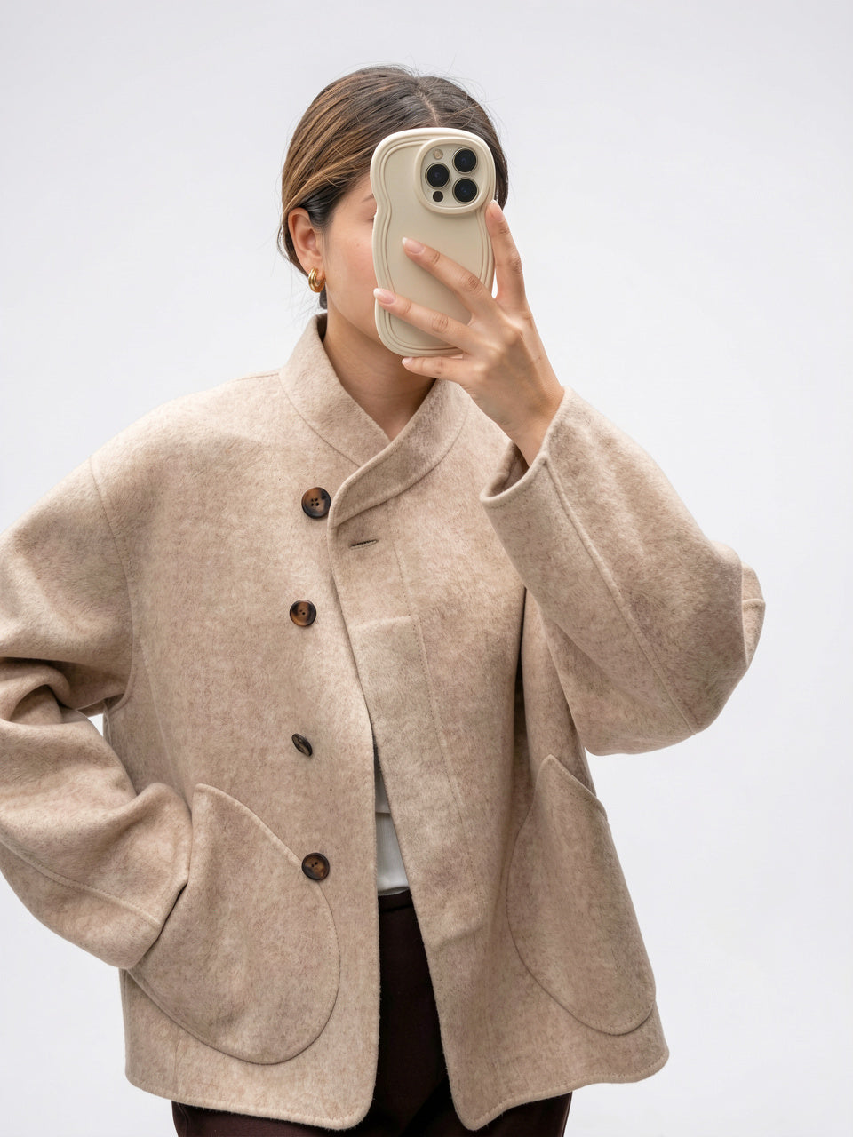 Veste Femme Automne Courte Laine Coupe Ample - 4