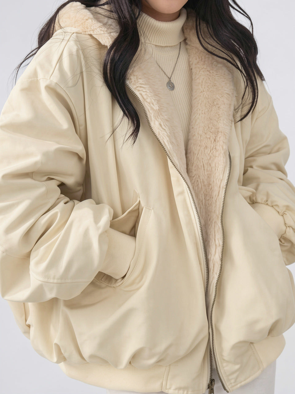 Veste Hoodie Fleece Réversible Confortable Chaud Doux - Aprikose S