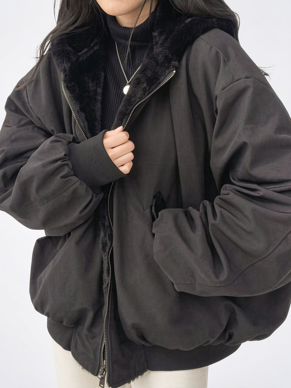 Veste Hoodie Fleece Réversible Confortable Chaud Doux - Schwarz S