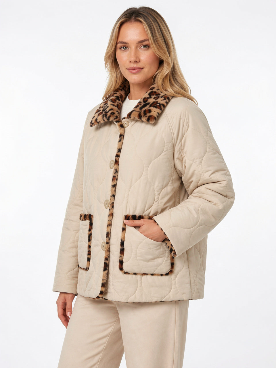 Veste Matelassée Imprimé Léopard Réversible Femme Coupe Relax - 4