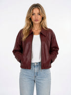 Veste Simili Cuir Femme Zip Poches Coupe Courte - 2