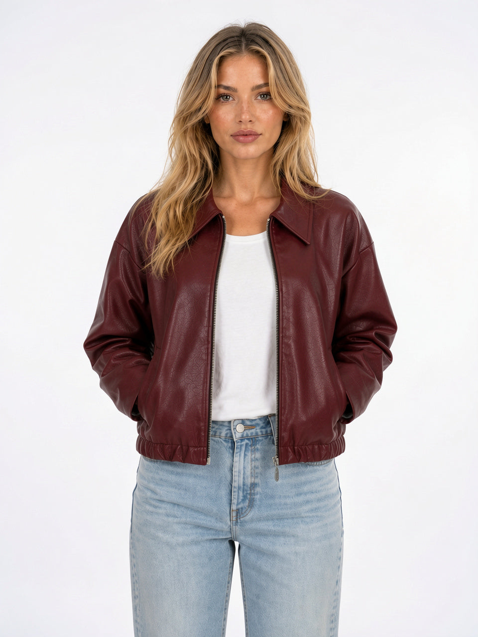 Veste Simili Cuir Femme Zip Poches Coupe Courte - 2