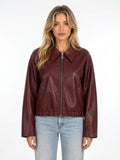 Veste Simili Cuir Femme Zip Poches Coupe Courte - Bordeaux S