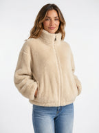 Veste Teddy Femme Col Montant Courte Zip Peluche - 1
