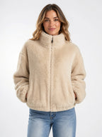 Veste Teddy Femme Col Montant Courte Zip Peluche - 10