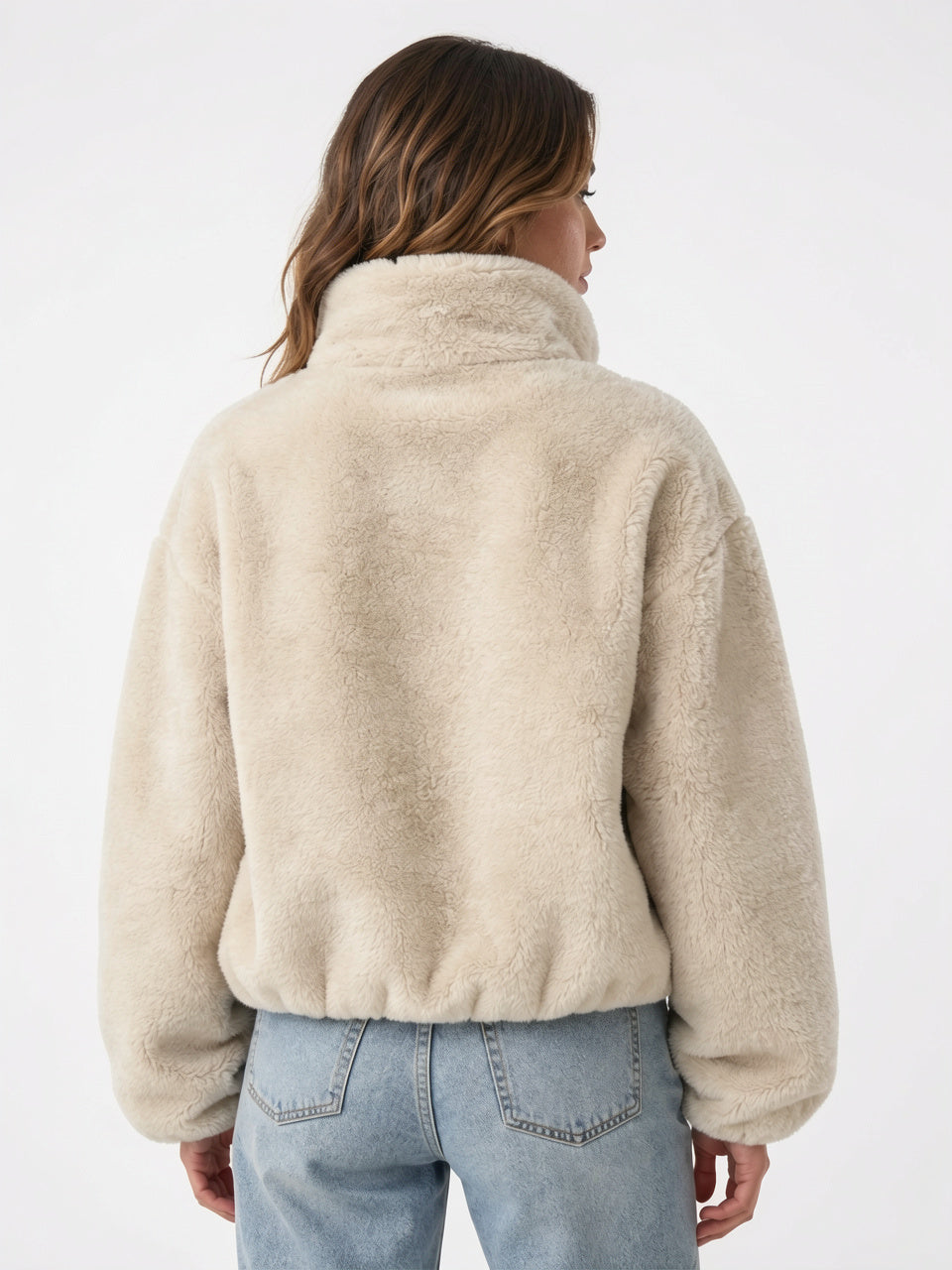 Veste Teddy Femme Col Montant Courte Zip Peluche - 3
