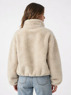 Veste Teddy Femme Col Montant Courte Zip Peluche - 3
