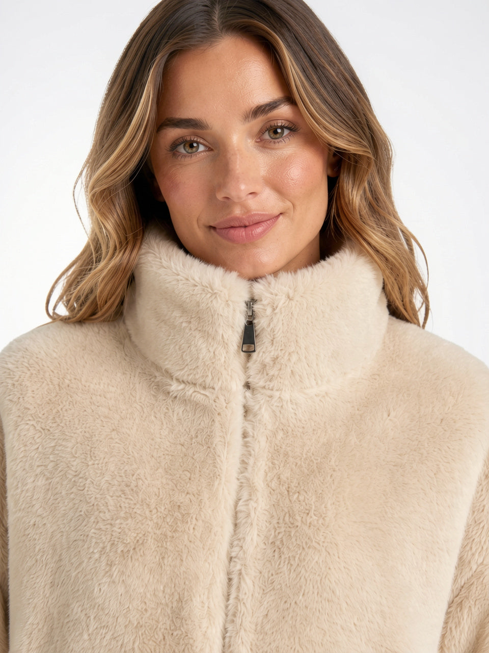 Veste Teddy Femme Col Montant Courte Zip Peluche - 5