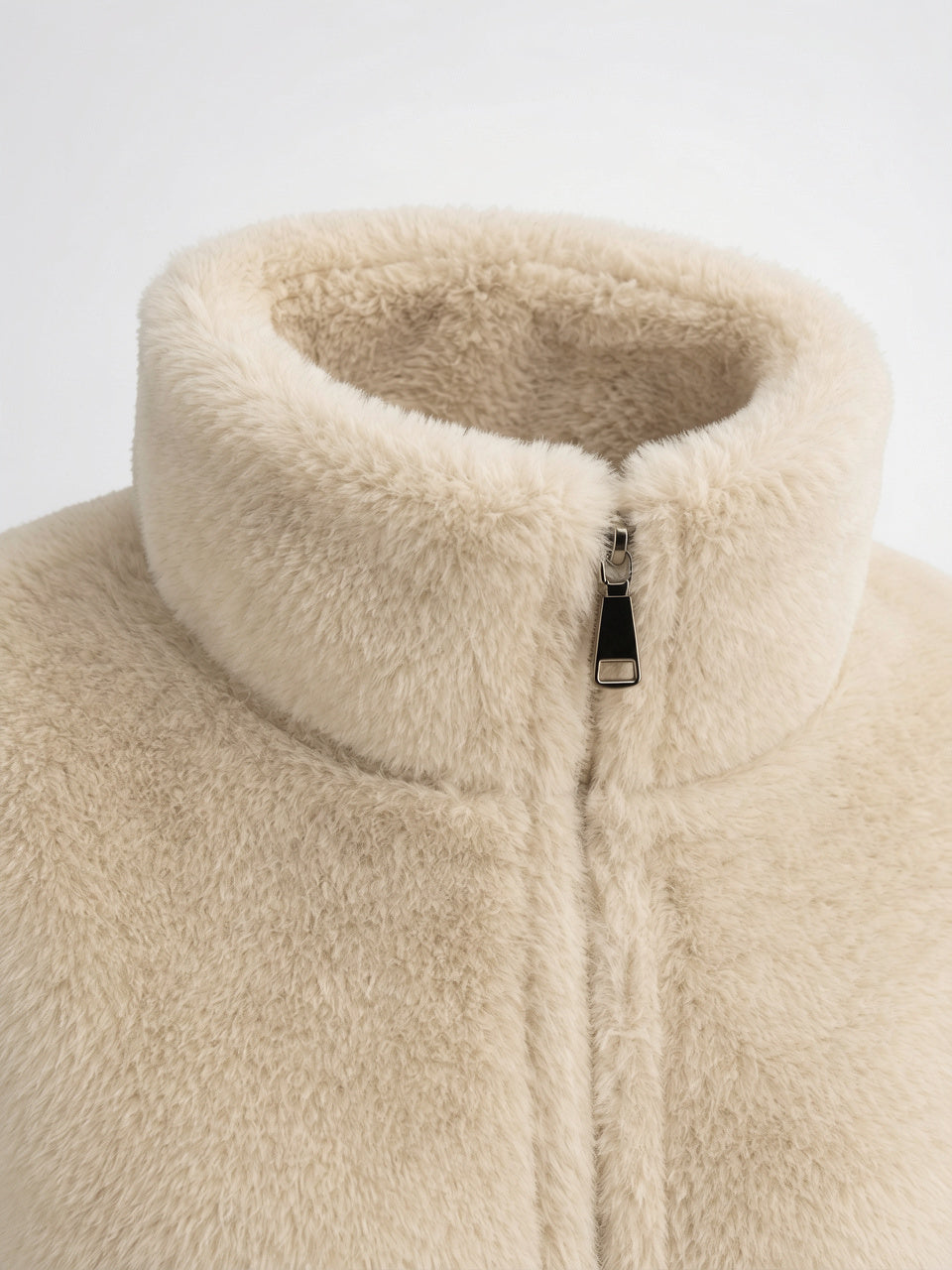 Veste Teddy Femme Col Montant Courte Zip Peluche - 9