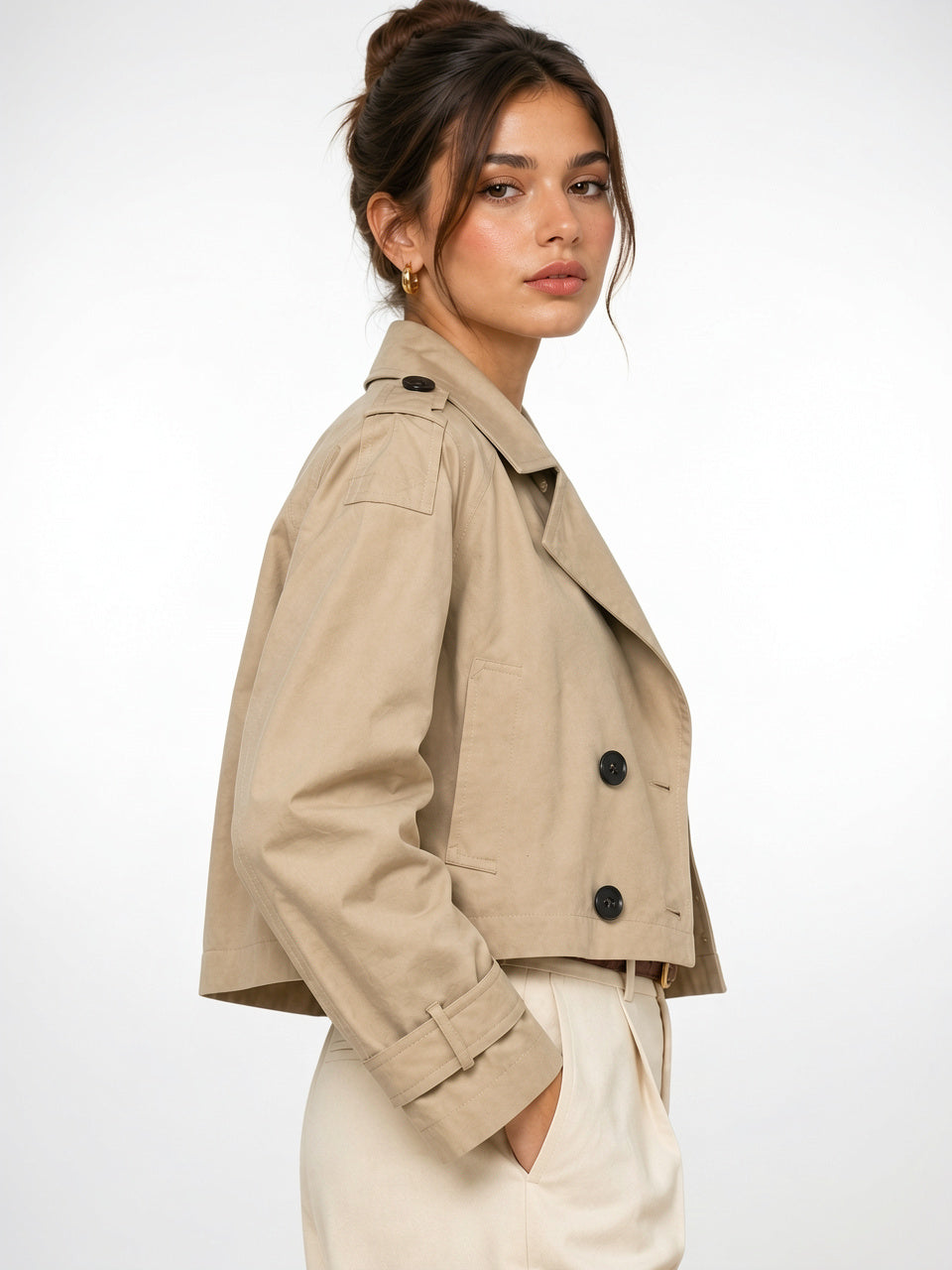 Veste Trench Courte Double Boutonnage Vêtement Extérieur Classique, Légère Femmes - 2