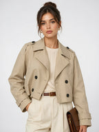 Veste Trench Courte Double Boutonnage Vêtement Extérieur Classique, Légère Femmes - Beige XS