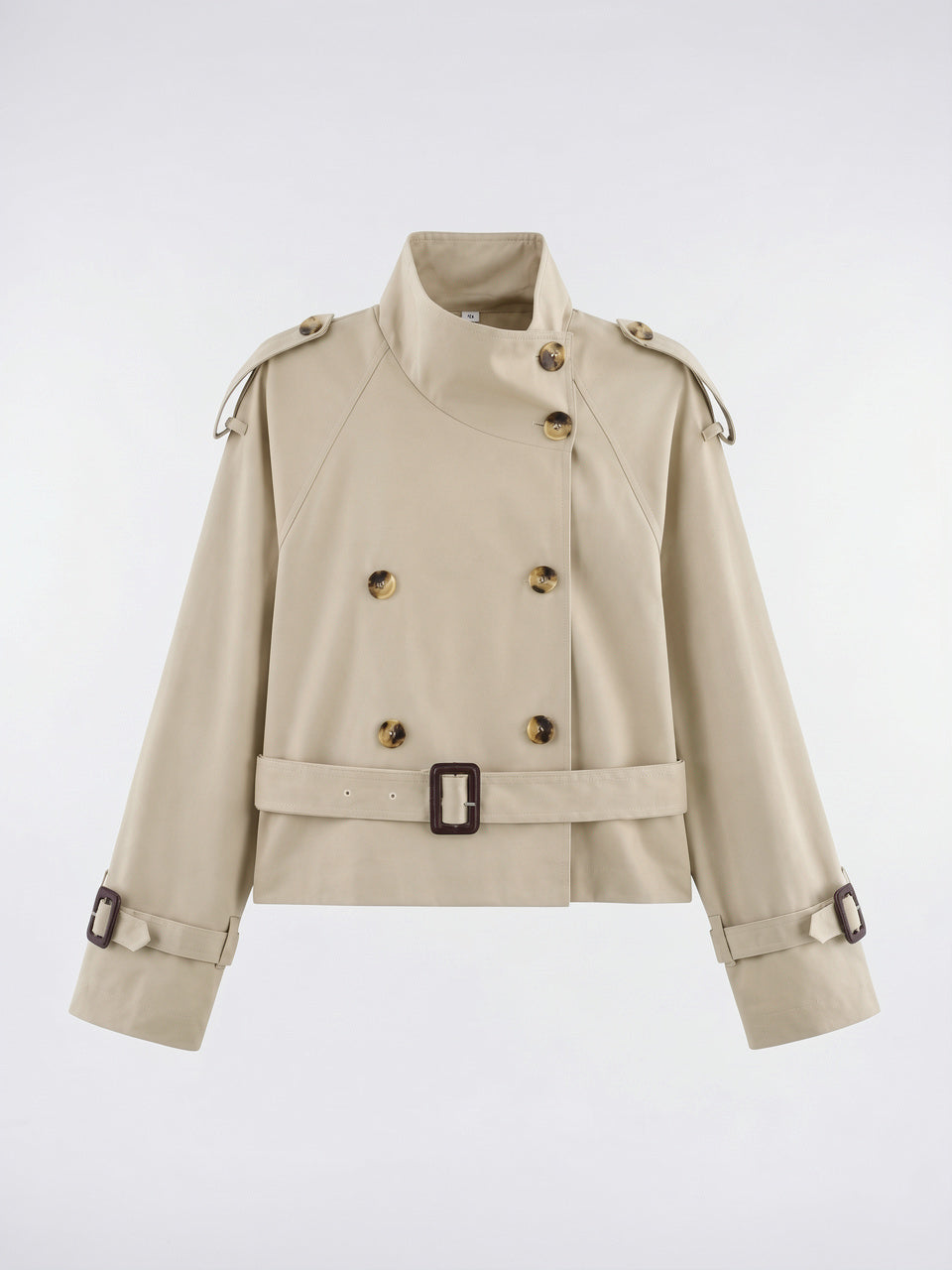 Veste Trench Femme Col Montant Courte Ceinturée - Beige S