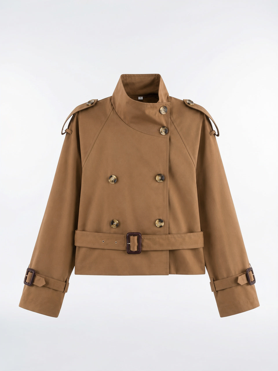 Veste Trench Femme Col Montant Courte Ceinturée - Marron S
