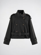 Veste Trench Femme Col Montant Courte Ceinturée - Noir S