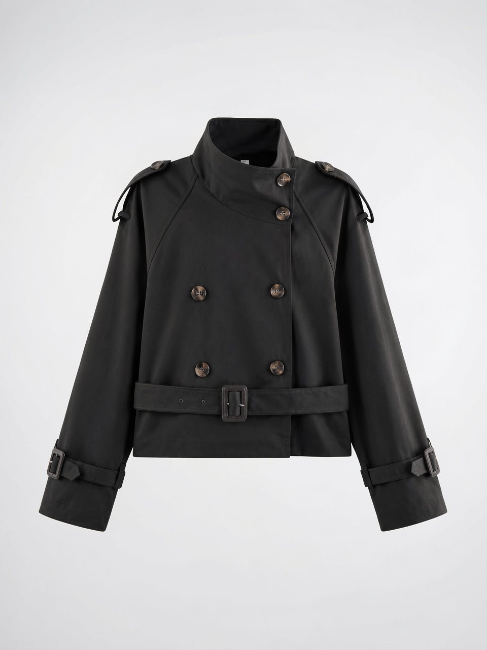 Veste Trench Femme Col Montant Courte Ceinturée - Noir S