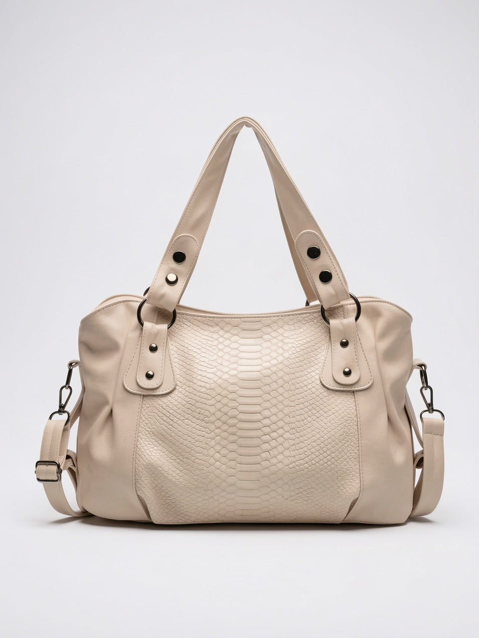 Vianney — Grand sac à main de cours imitation croco à bandoulière - Blanc