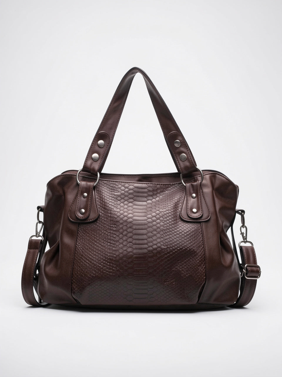 Vianney — Grand sac à main de cours imitation croco à bandoulière - Café