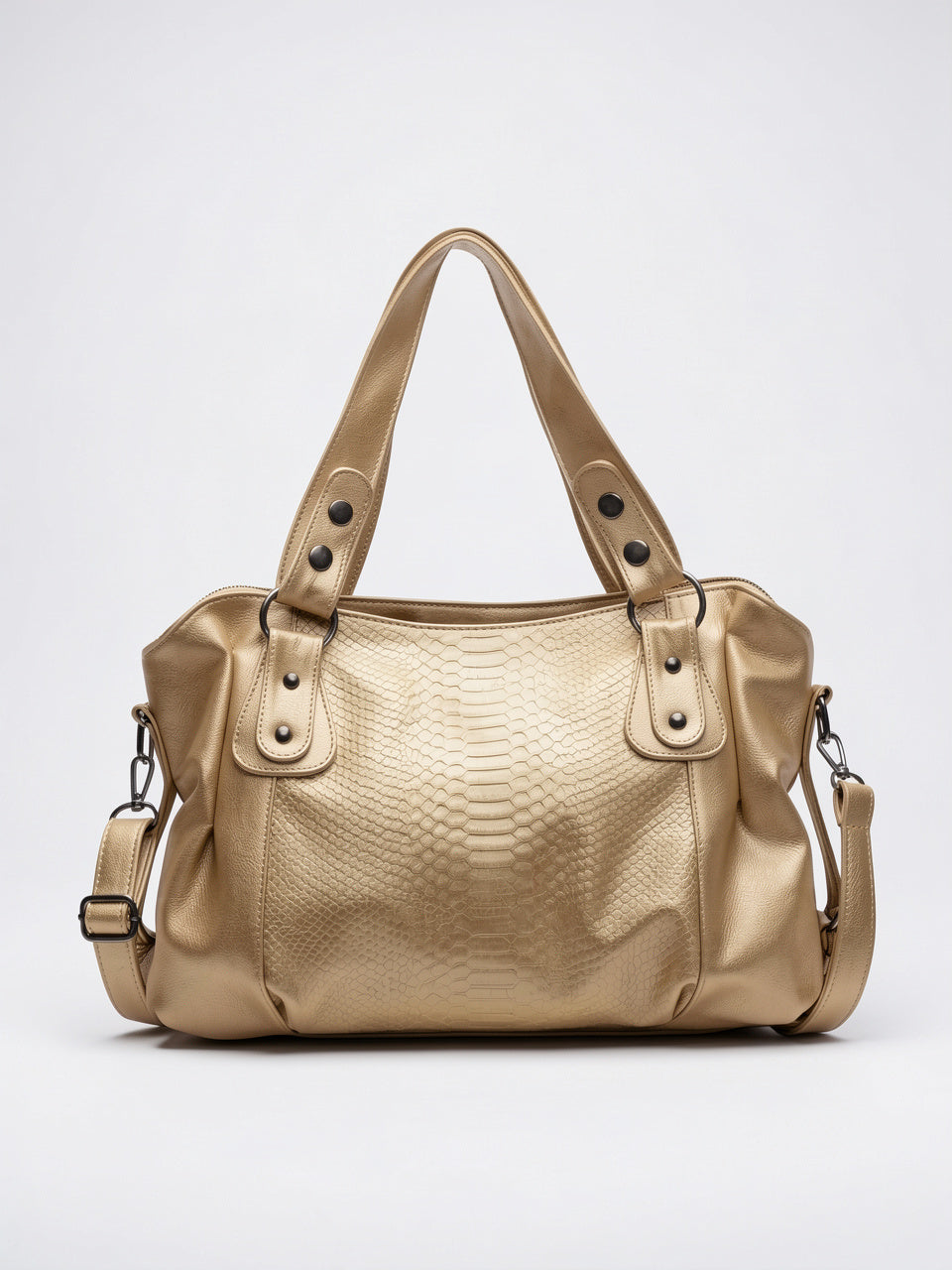 Vianney — Grand sac à main de cours imitation croco à bandoulière - Doré