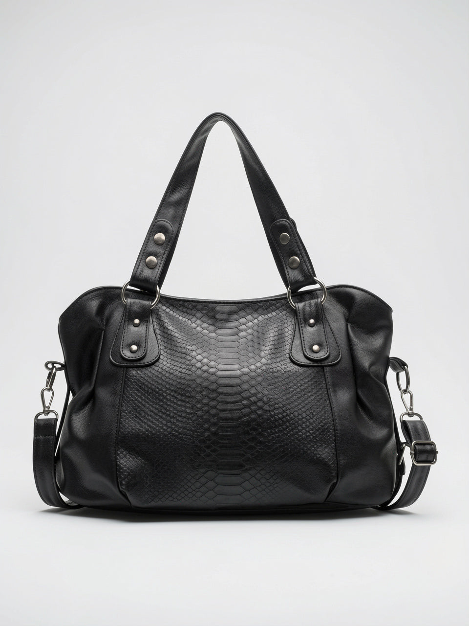 Vianney — Grand sac à main de cours imitation croco à bandoulière - Noir