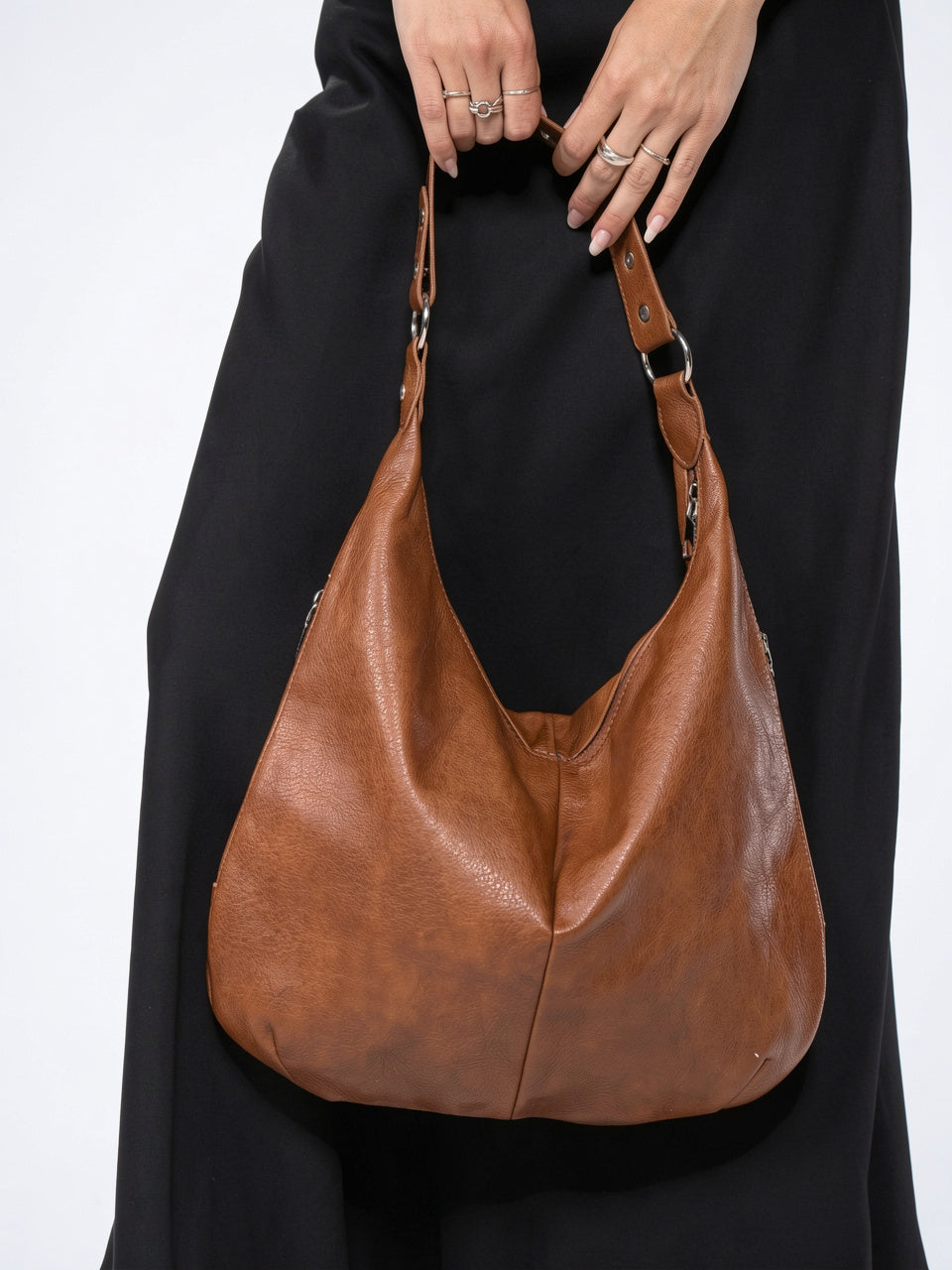 Vinciane — Grand sac à main souple en cuir grainé, luxe - 2