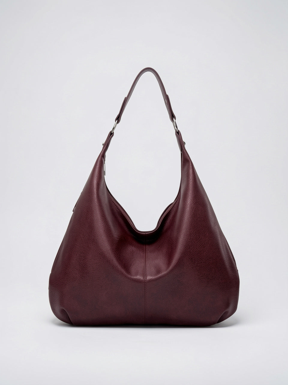 Vinciane — Grand sac à main souple en cuir grainé, luxe - Bordeaux