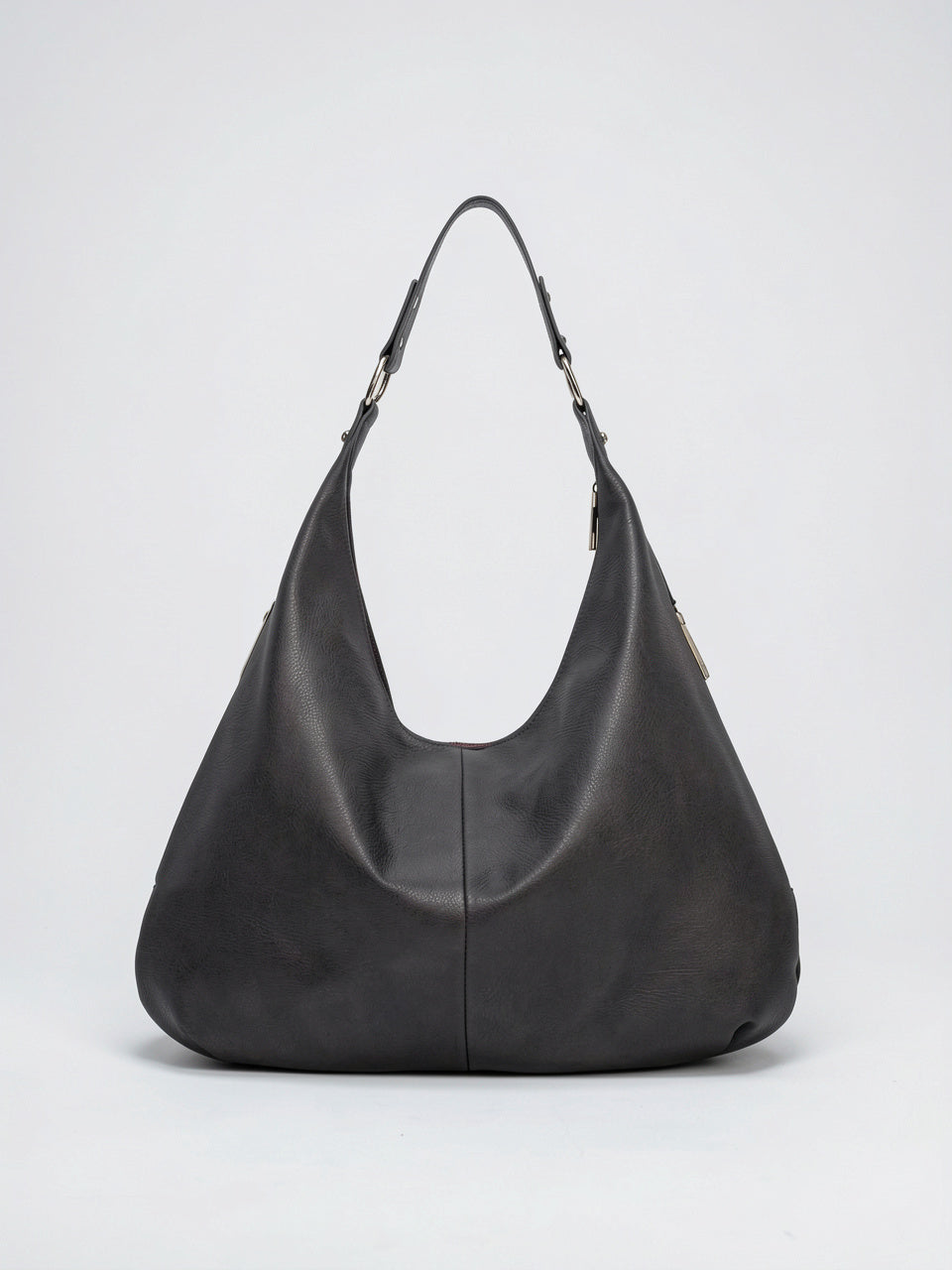 Vinciane — Grand sac à main souple en cuir grainé, luxe - Gris