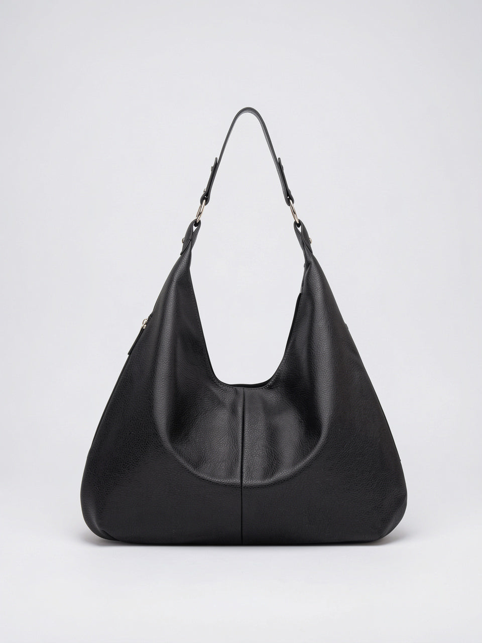 Vinciane — Grand sac à main souple en cuir grainé, luxe - Noir