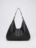 Vinciane — Grand sac à main souple en cuir grainé, luxe - Noir