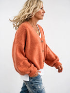 Mélanie — Cardigan Bouton Frontal Col V Femmes, Tricot Coupe Relax