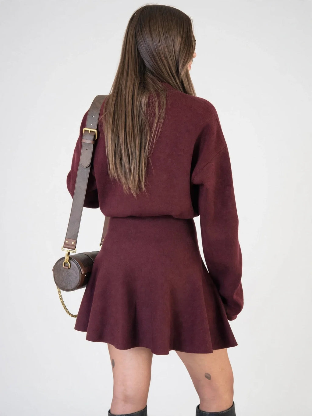Robe Mini Évasée Manches Longues Col Roulé Femmes, Tricot Doux