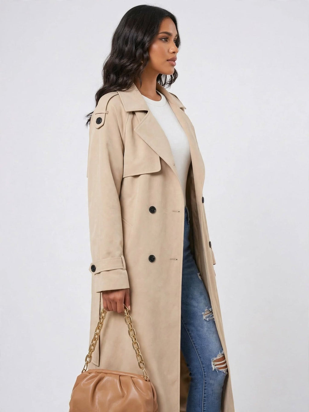 Trenchcoat Femme Longue Boutons Classiques Formel Casual Poches