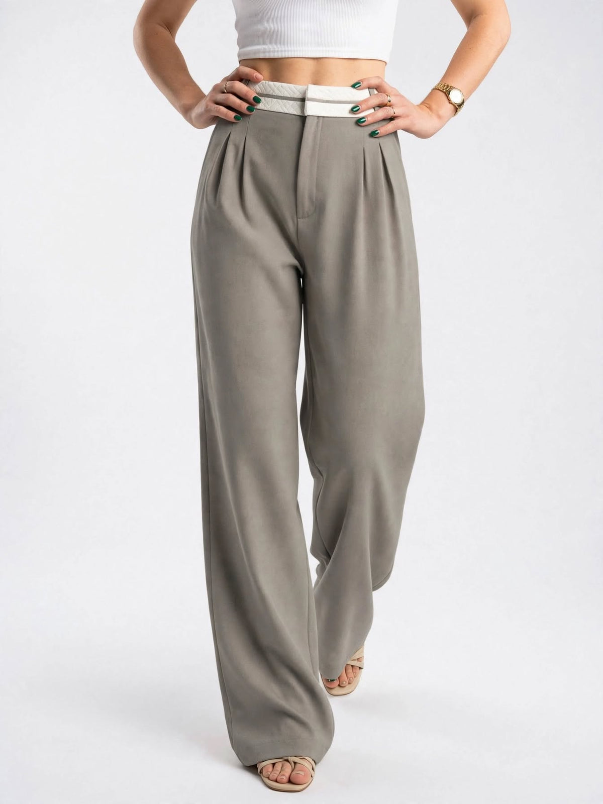 Pantalon Droit Taille Haute Mode Jambe Large