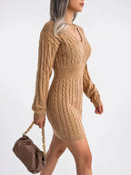 Priscille — Robe Pull Femme Maille Torsadée Col V Mini
