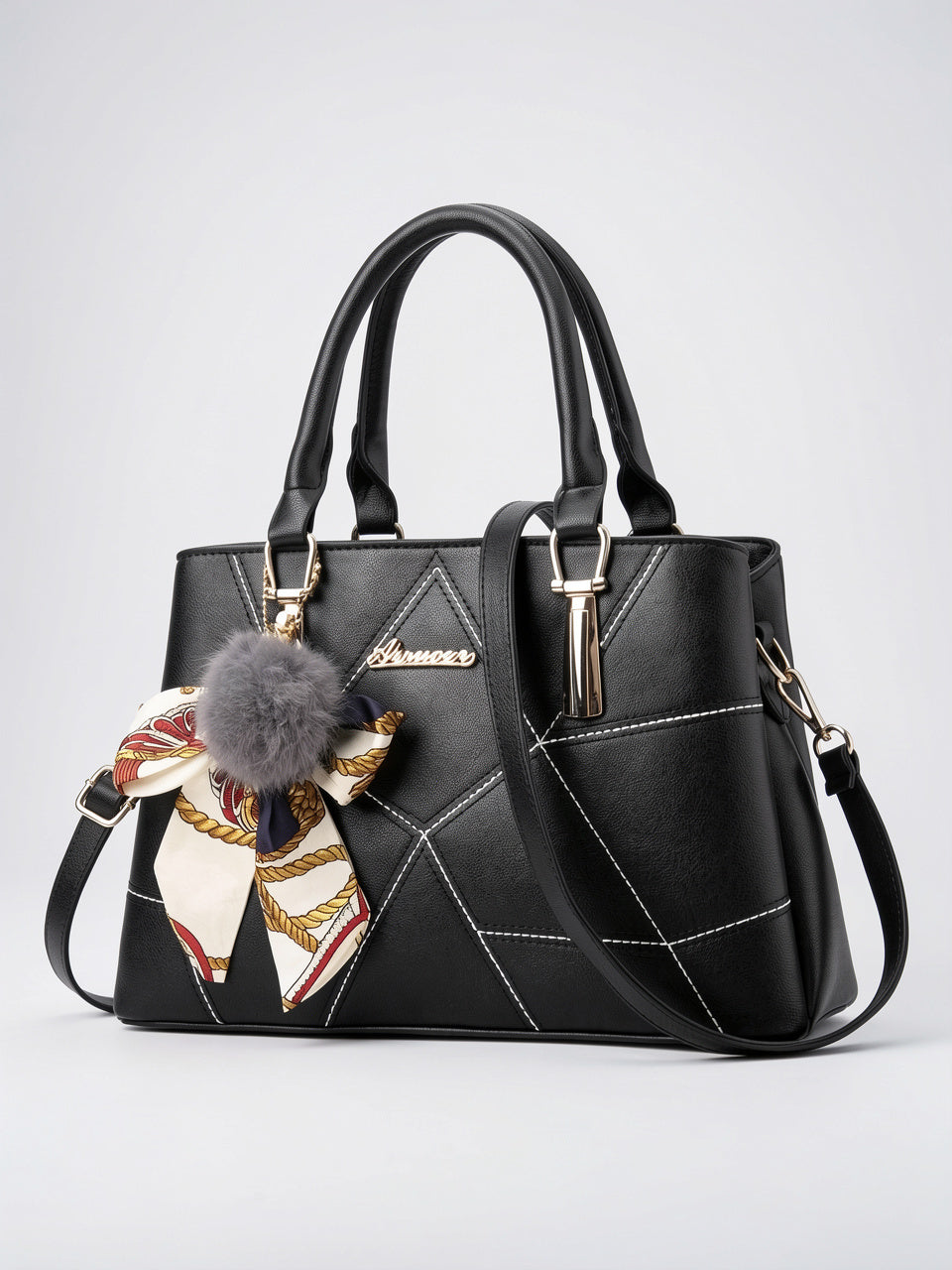 Daphné — Sac à main avec foulard - Noir