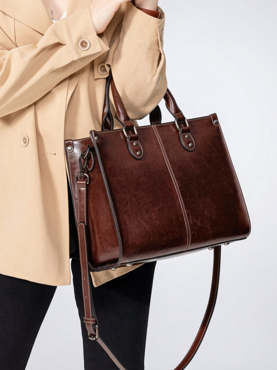 Ysande — Sac en cuir à main marron - 13