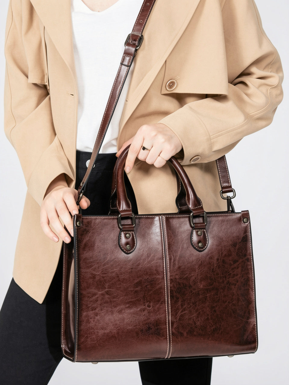 Ysande — Sac en cuir à main marron - 6