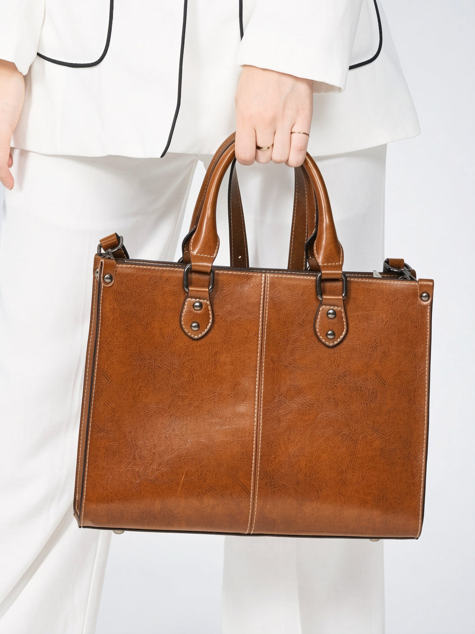 Ysande — Sac en cuir à main marron - 9