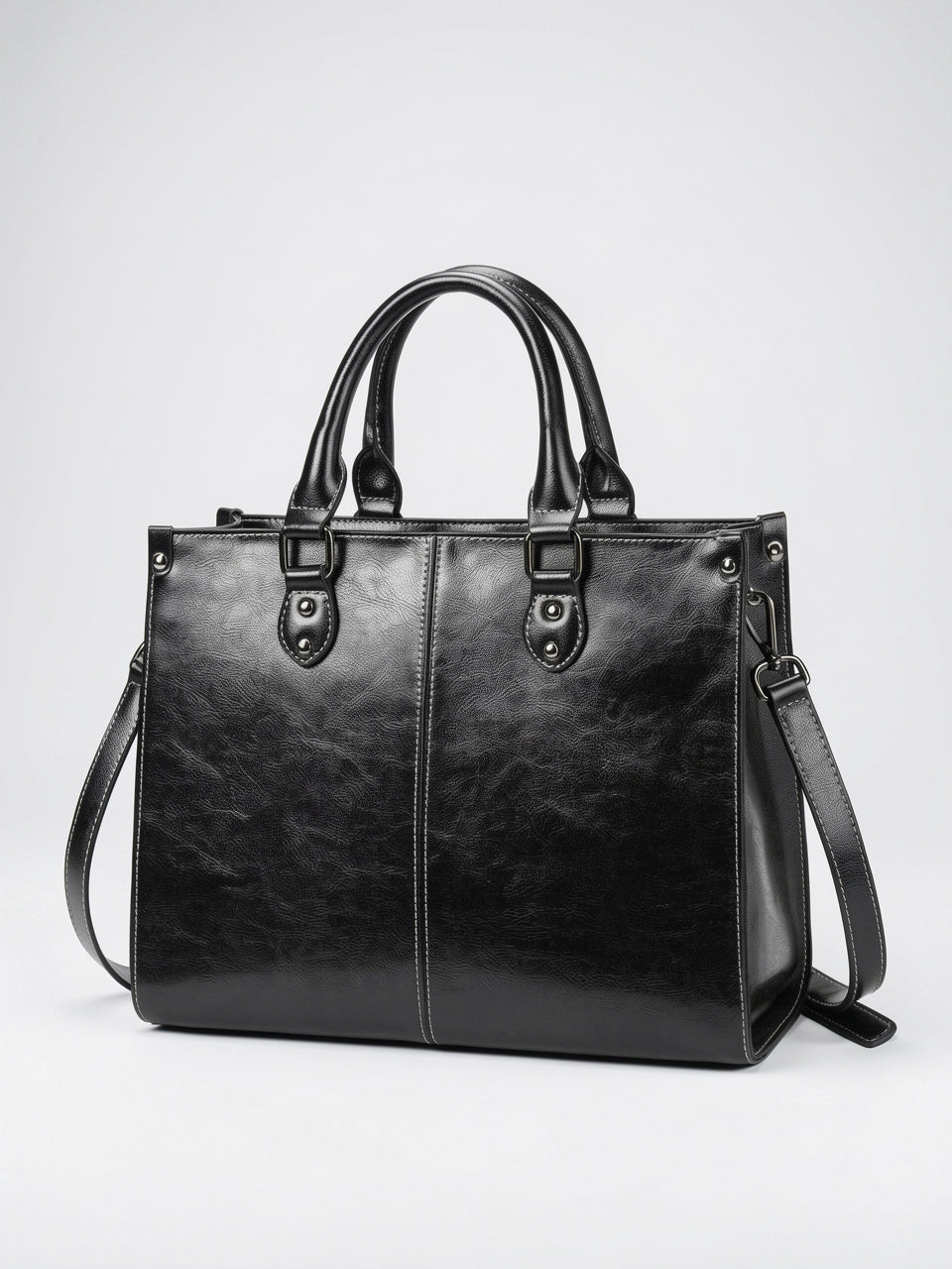Ysande — Sac en cuir à main marron - Noir