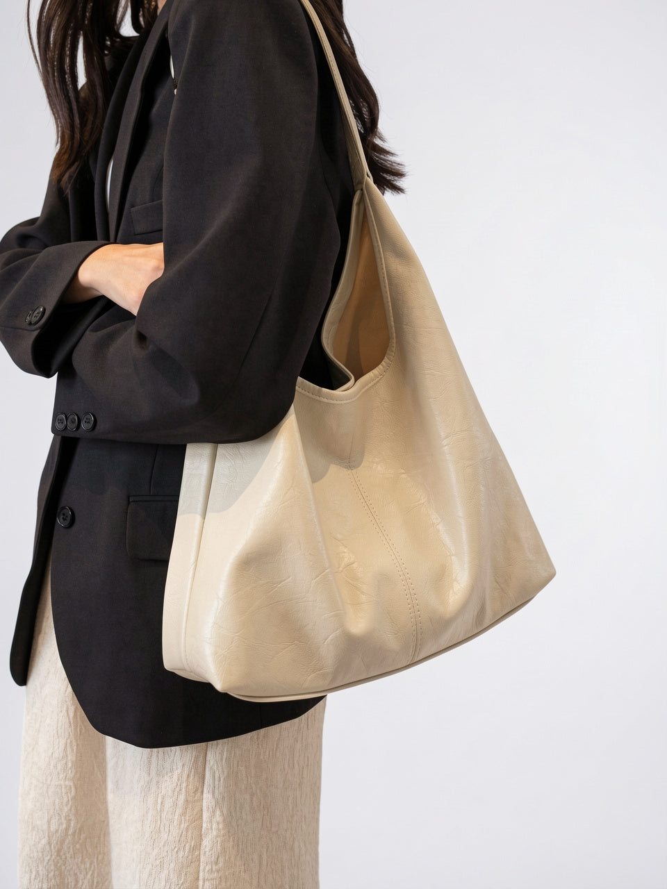 Ysée — Grand sac à main hobo de cours avec pochette assortie sa - 11
