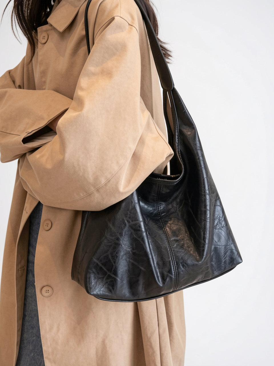Ysée — Grand sac à main hobo de cours avec pochette assortie sa - 2