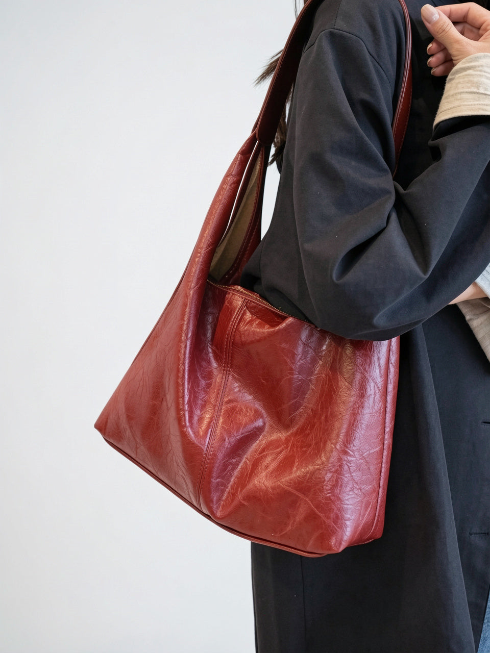 Ysée — Grand sac à main hobo de cours avec pochette assortie sa - 6