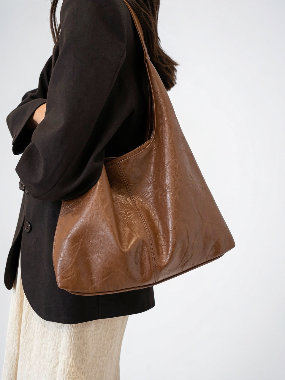 Ysée — Grand sac à main hobo de cours avec pochette assortie sa - 8