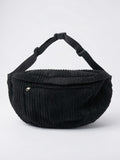 Ysée — Grand sac banane en velours côtelé - Noir
